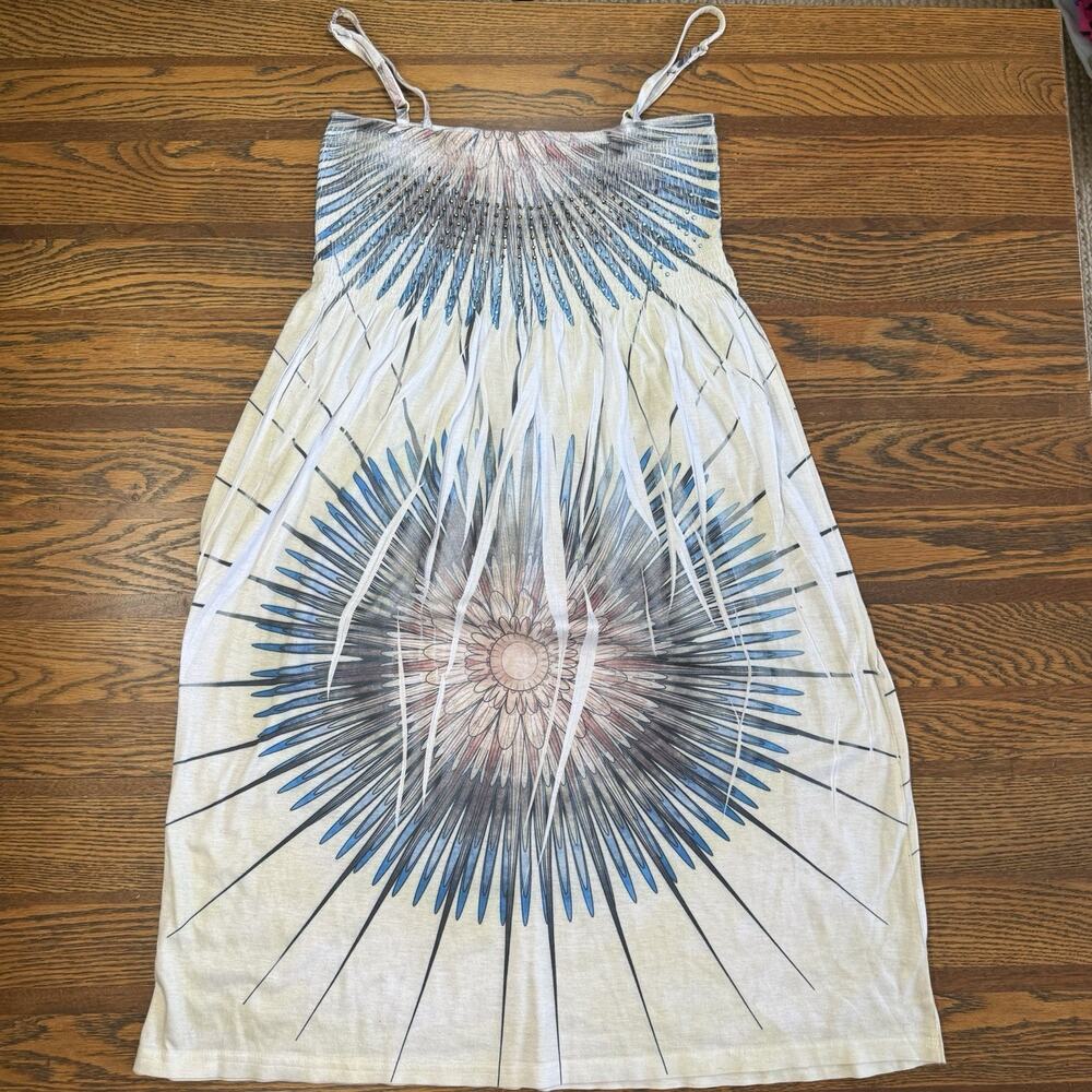 India Boutique Sundress Cover Up Stretch One Size Fits Most Graphic Rhinestones